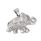 304 Stainless Steel Micro Pave Clear Cubic Zirconia Pendants, Elephant, Stainless Steel Color, 33x44x8mm, Hole: 10x7mm