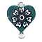 Alloy Enamel Connector Charms, Heart-Shaped Links with Flower Pattern, Platinum, Dark Green, 20x16mm