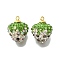 Rhinestone Clay Brass Pendants, Lead Free & Cadmium Free, Real 18K Gold Plated, Rack Plating, Golden, 20.5x16.5mm, Hole: 1.5mm