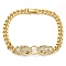 Brass Micro Pave Cubic Zirconia Link & Charm Bracelets, Real 18K Gold Plated, Leopard, Clear, 7-1/2 inch(19cm)