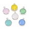 Brass Glass Charms, Long-Lasting Plated, Lead Free & Nickel Free & Cadmium Free, Flat Round, Platinum, Mixed Color, 13.5x11x5mm, Hole: 1.4mm