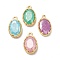 Glass Charms, with Real 18K Gold Plated Brass Findings, Faceted Oval, Mixed Color, 10x6x3mm, Hole: 0.9mm