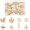 80Pcs 8 Style Brass Charms, Heart & Flower & Butterfly & Leaf & Lightning & Star & Bird, Real 24K Gold Plated, 12.5~8x7~10.5x0.1~2mm, Hole: 0.7~1.8mm, 10pcs/style