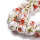 Chapelets de perles en céramique imprimées de fleurs manuelles PORC-M007-10mm-01-2