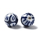 手作りの陶器ビーズ  青と​​白の磁器  ラウンド  ダークブルー  10.5x9.5mm  穴：1.5mm PORC-Z001-09-3