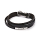 Leather Cord Triple Layered Wrap Bracelet with 304 Stainless Steel Magnetic Clasps BJEW-P275-20P-3