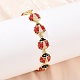 Браслеты-цепочки с красными божьими коровками из латуни с микропаве из прозрачных кубических цирконий и эмалью для женщин BJEW-L707-02G-3