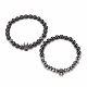 2 Uds 2 estilo hematita sintética y piedra negra y pulseras elásticas de obsidiana natural engastadas con calavera de circonio cúbico BJEW-JB08120-6