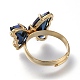 調節可能な真鍮製のガラスフィンガー指輪  クリアキュービックジルコニア  蝶  ゴールドカラー  ブルー  サイズ7  内径：17mm RJEW-P148-A01-17-3