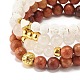 4 pièces 4 style cristal de quartz naturel et roche de lave et bois bracelets extensibles perlés ronds sertis de coeur BJEW-JB07623-9