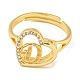 Сердце с буквой стойка покрытие латунь микро паве кубический цирконий регулируемые кольца для женщин RJEW-I105-06G-D-2