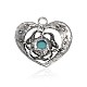 Antique Silver Plated Heart Alloy Synthetic Turquoise Big Pendants PALLOY-J521-01AS-2
