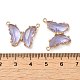 真鍮パヴェファセットガラスコネクタチャーム  ゴールデントーンの蝶のリンク  ライラック  17.5x23x5mm  穴：0.9mm FIND-Z020-03L-3