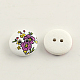 2-Hole Flower Pattern Printed Wooden Buttons BUTT-R031-056-2